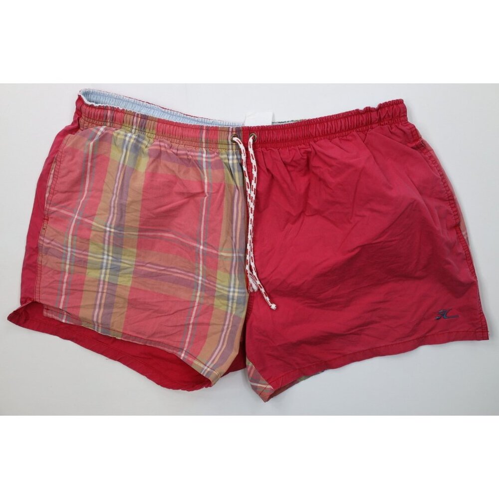 Vintage 90s Hobie Surfing Mens XL Faded Color Block Lined Shorts Trunks Plaid